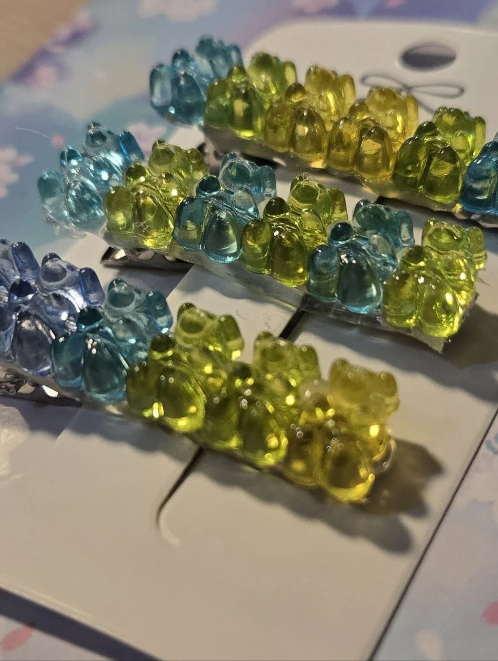 Handcrafted Blue Green Yellow Gummy Bear Hair Clips Set of 3